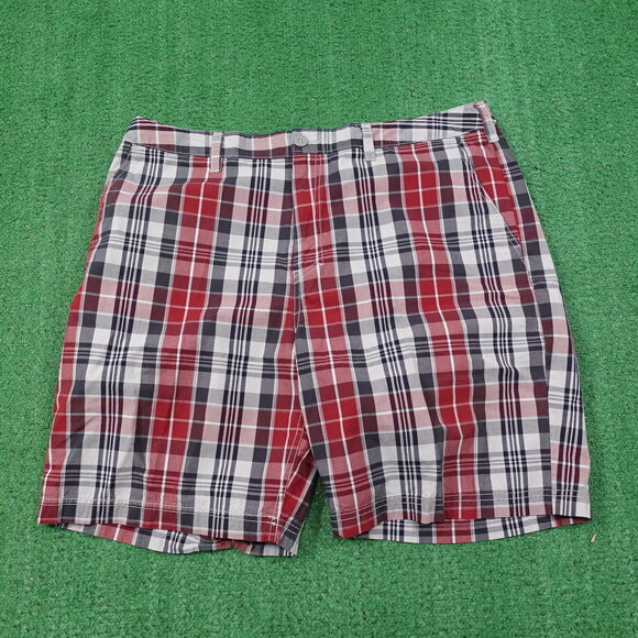 CROFT & BARROW RED CHECK FLAT FRONT CHINO SHORTS MENS SIZE 38 - Picture 1 of 5